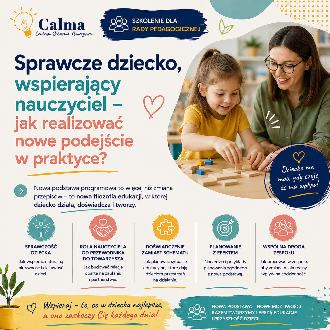 Sprawcze dziecko, wspierający nauczyciel przedszkolny
