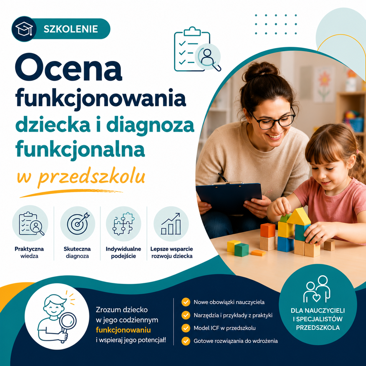 Ocena funkcjonowania dziecka i diagnoza funkcjonalna w przedszkolu – nowe obowiązki nauczyciela (online na żywo) 06.10.2026 18:00-20:00