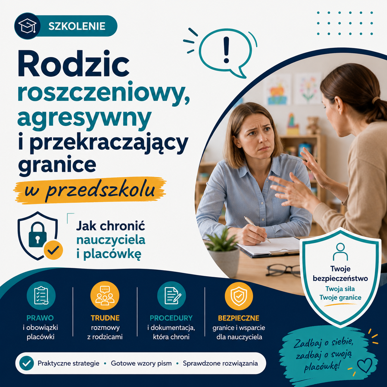 Rodzic roszczeniowy, agresywny i przekraczający granice w przedszkolu - jak chronić nauczyciela i placówkę ? (online na żywo) 15.10.2026 18:00-20:00
