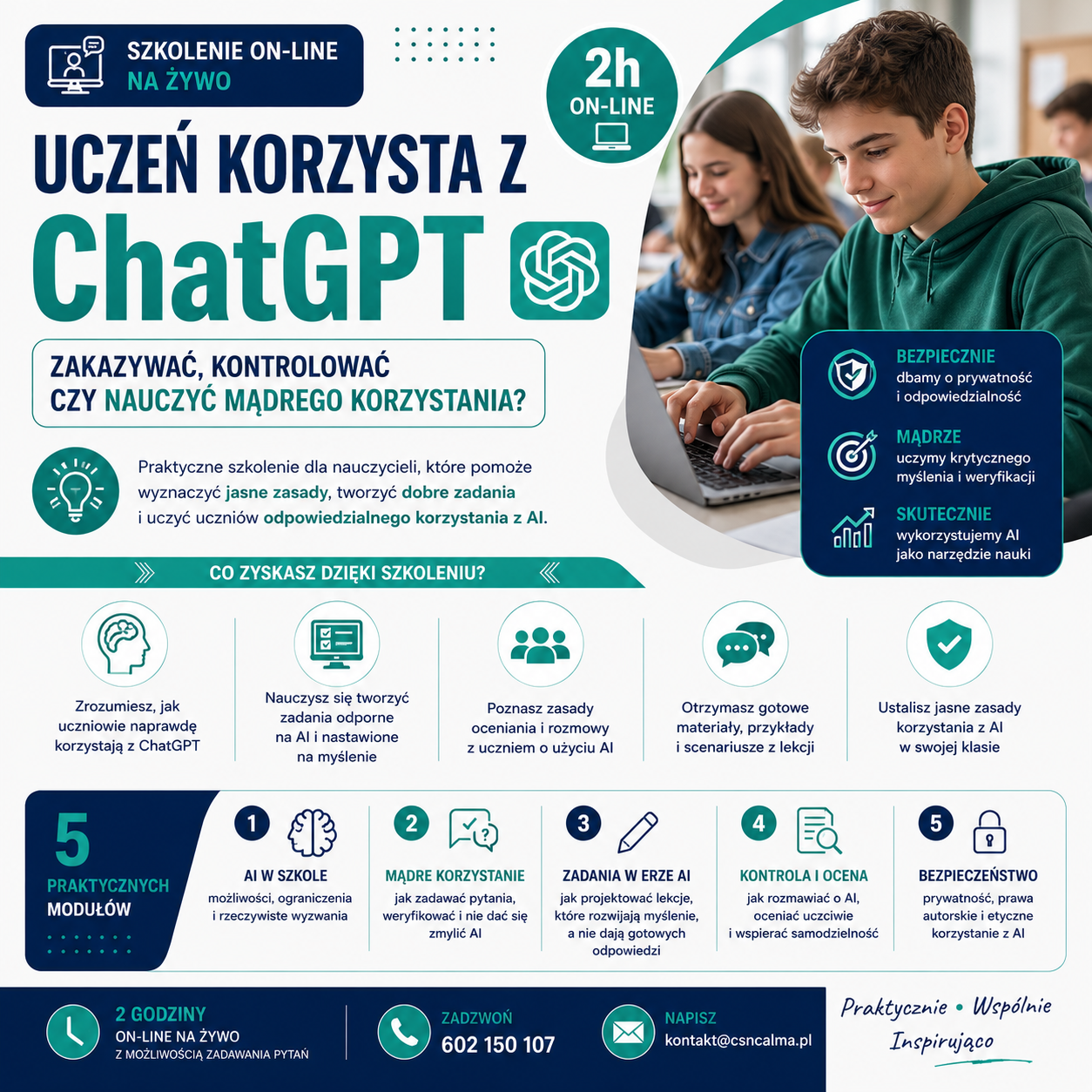 Uczeń korzysta z ChatGPT – zakazywać, kontrolować czy nauczyć mądrego korzystania? (online na żywo) 25.11.2026 18:00-20:00